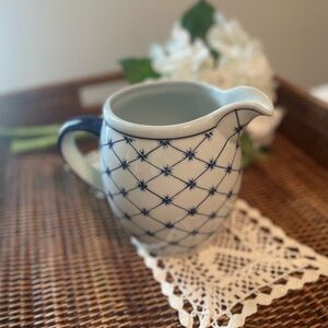 Andrea By Sadek Blue & White Porcelain Pitcher Net Grid